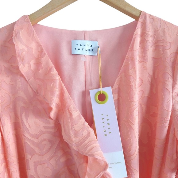 Tanya Taylor Women's Bianka II Silk Blend Mini Wrap Dress in Melon Pink Size 2 - Picture 5 of 14